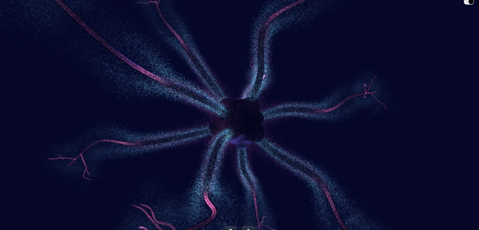 Neuron visualizer — Na⁺ / K⁺ particle bands on a procedural membrane